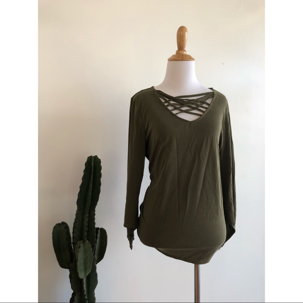 Olive criss-cross top